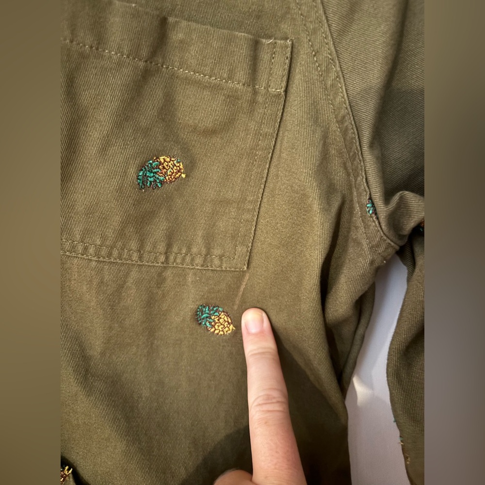 ENGLISH FACTORY Pineapple Printed Embroidered Jacket Olive Green Cotton Canvas S - Picture 12 of 13